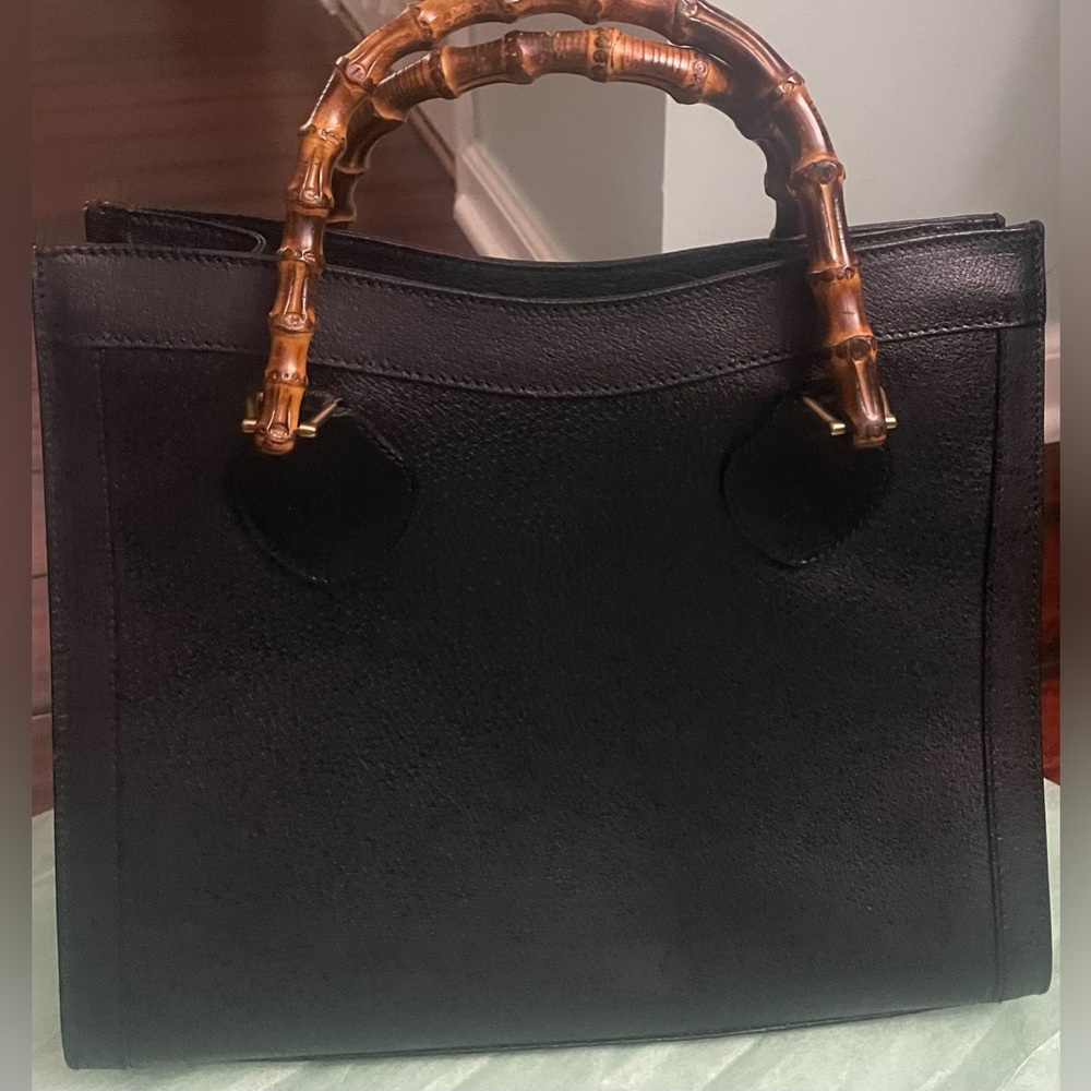 Gucci Authentic Vintage Bamboo Black Leather